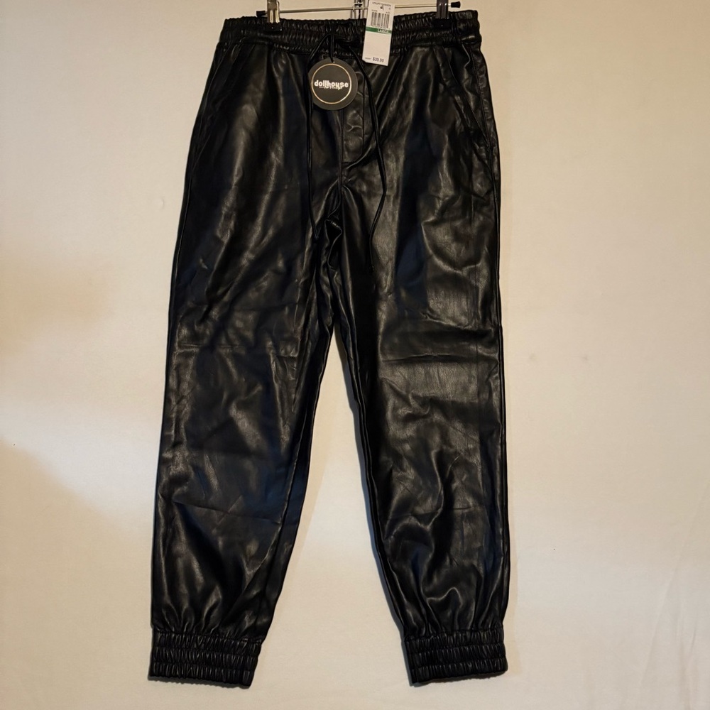 Dollhouse Black Vegan Leather Joggers size large